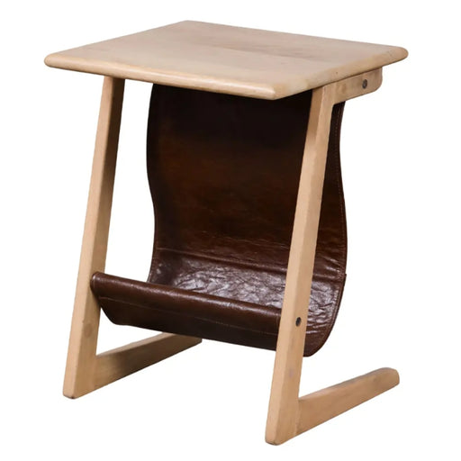 Eva Mango Wood Side Table with Leather Magazine Storage - Lighting.co.za