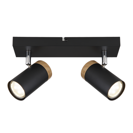 Silo Adjustable GU10 Black and Wood Look 2 Light Spot Light - Lighting.co.za