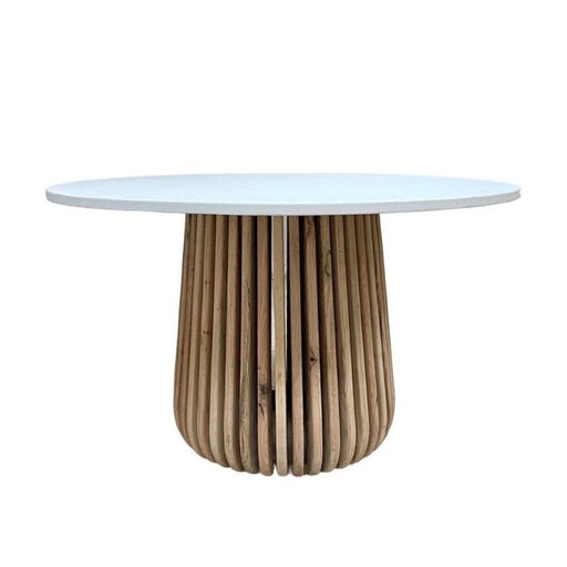 Bumbi Natural Slatted Wood and Stone Top Dining Table - Lighting.co.za