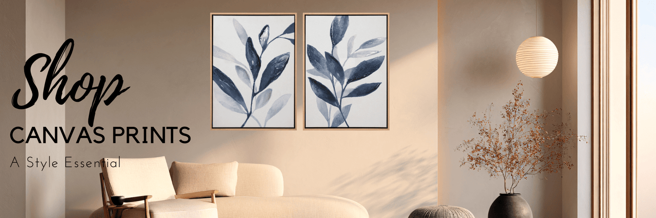 Contemporary canvas print artwork hung above a sofa