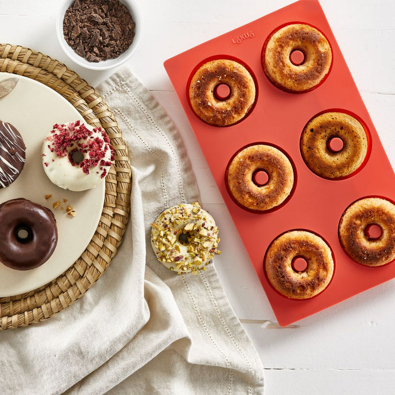Lekue Silicone Doughnut Baking Mould 6 Cavity Black and Red