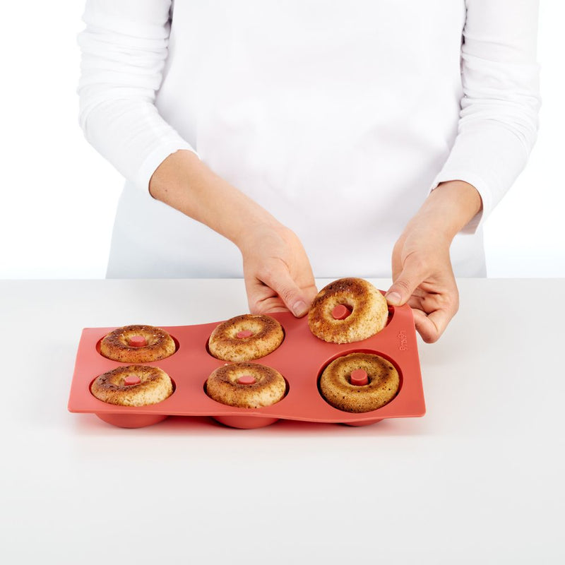 Lekue Silicone Doughnut Baking Mould 6 Cavity Black and Red
