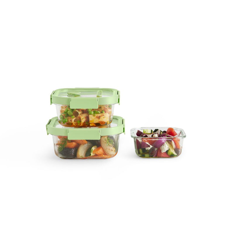 Lekue Set of 3 Square Glass Leakproof Food Storage Containers