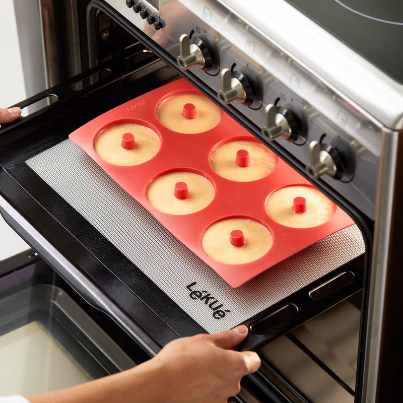 Lekue Silicone Doughnut Baking Mould 6 Cavity Black and Red
