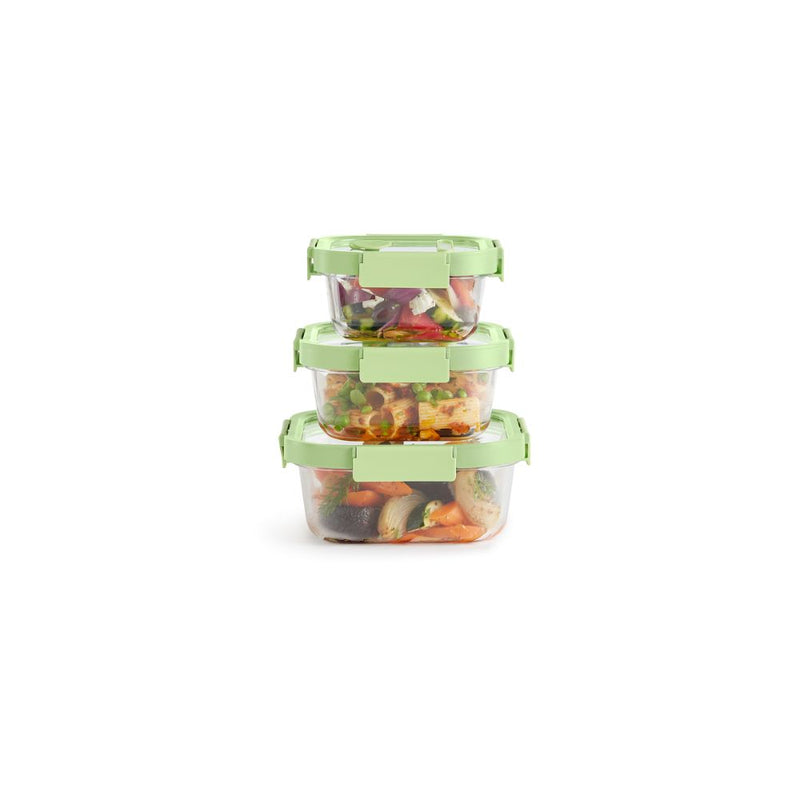 Lekue Set of 3 Square Glass Leakproof Food Storage Containers