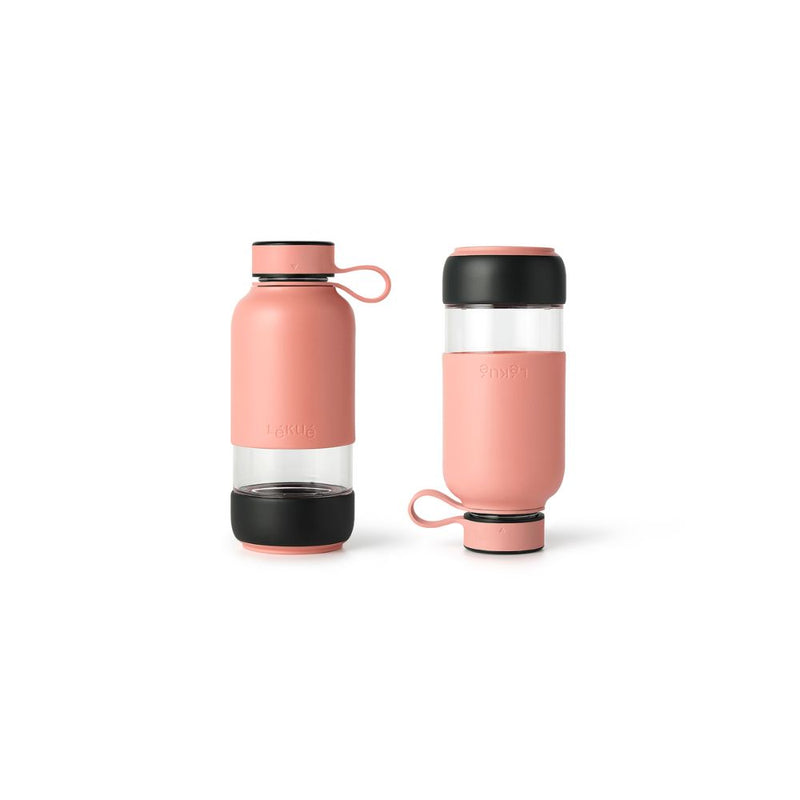 Lekue Bottle To Go Glass Water Bottle Blue & Pink