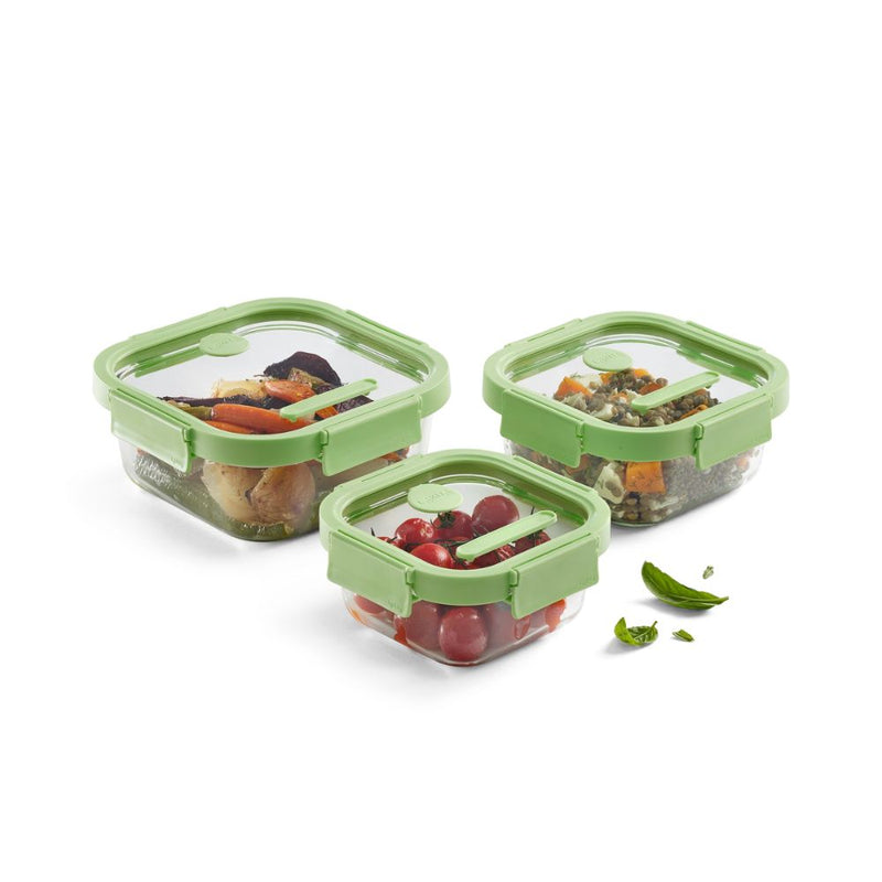Lekue Set of 3 Square Glass Leakproof Food Storage Containers