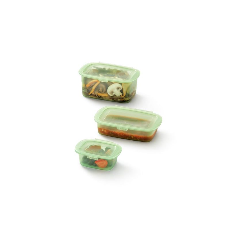 Lekue Reusable Silicone Food Storage Containers Green Set of 3