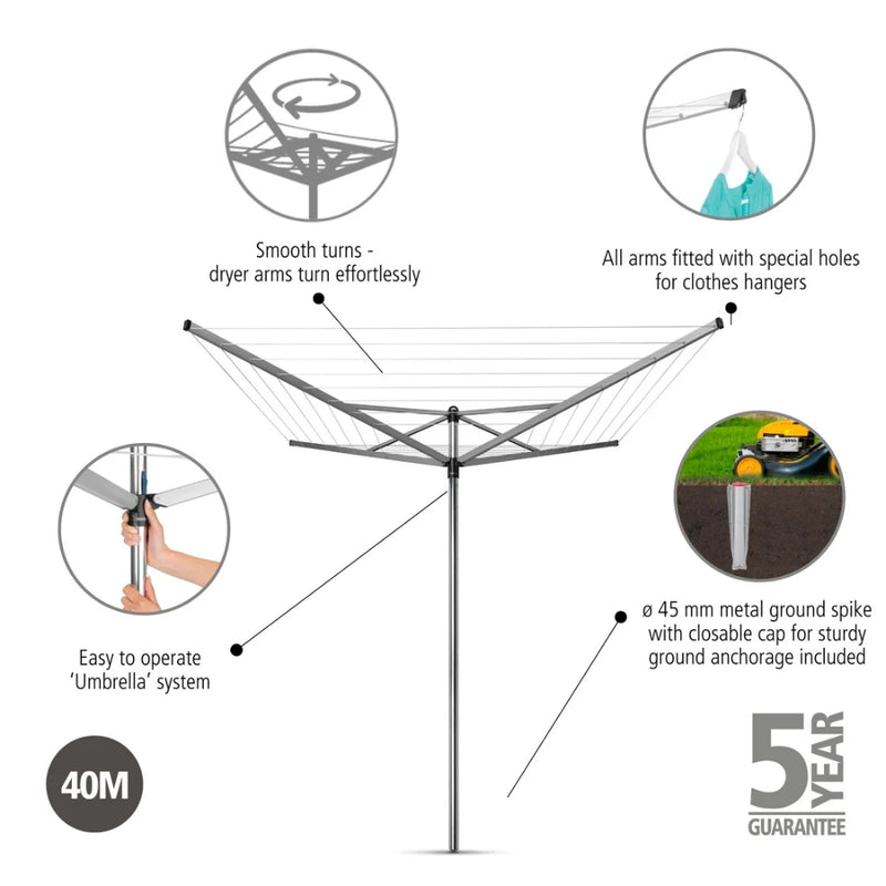 Brabantia Topspinner 4-Arm Rotary Dryer 40m with Ground Spike - Lighting.co.za