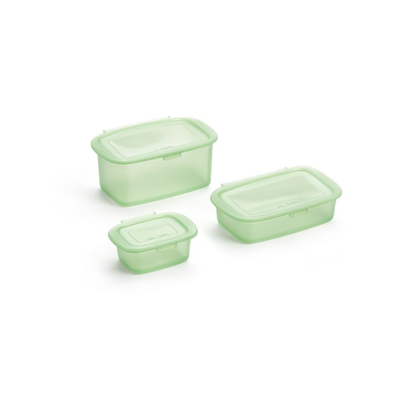 Lekue Reusable Silicone Food Storage Containers Green Set of 3
