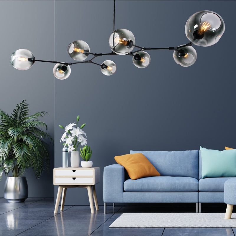 Amador Classic Branch 8 Light Smoke or Amber Glass Pendant Light - Lighting.co.za