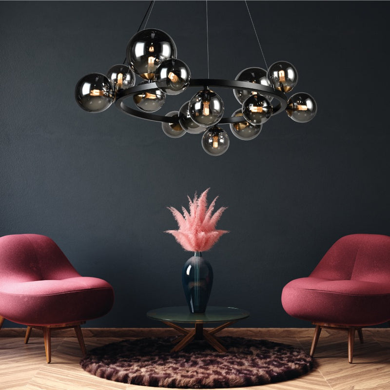 Bubble Round 14 | 20 Light Black And Smoke Glass Pendant Light - Lighting.co.za