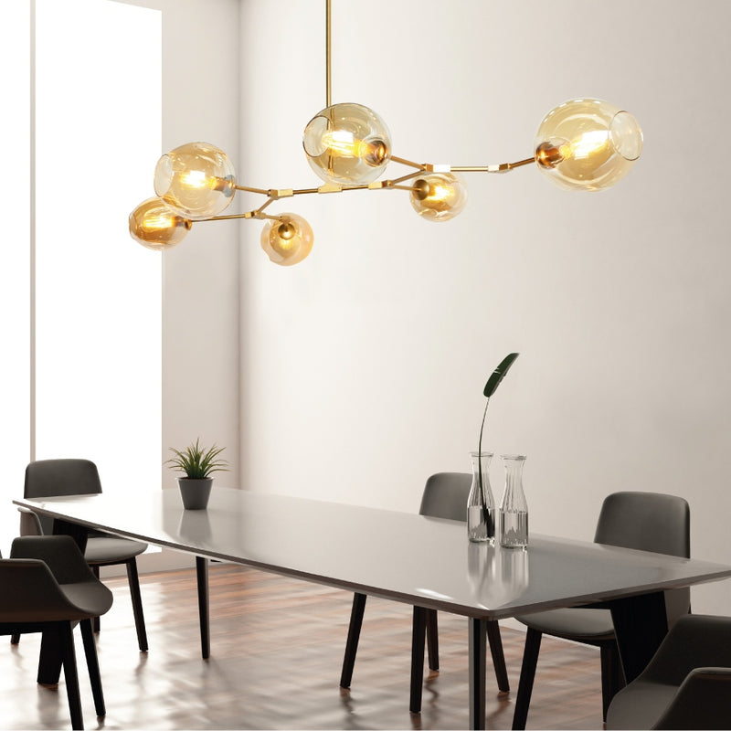 Amador Classic Branch 6 Light Smoke or Amber Glass Pendant Light - Lighting.co.za