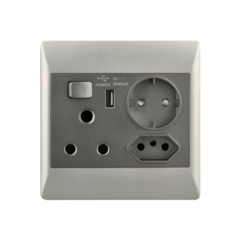 Look Duo 16 AMP Plug + New RSA Socket + USB + Schuko  – 4 X 4