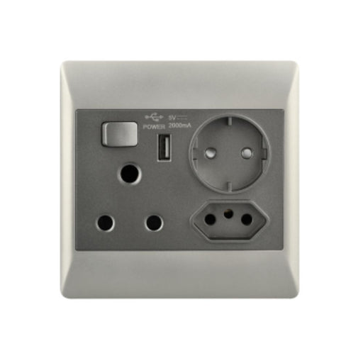 Look Duo 16 AMP Plug + New RSA Socket + USB + Schuko – 4 X 4 - Light Switch - Lighting.co.za