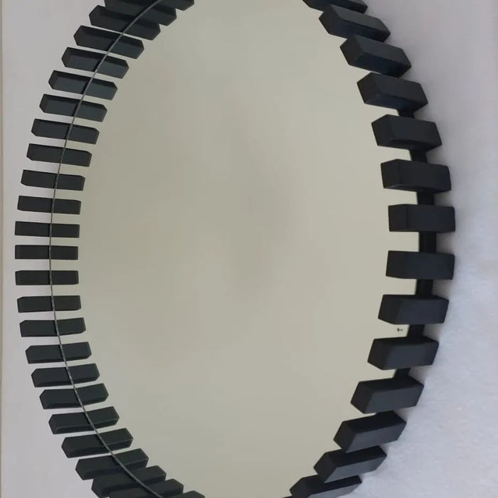 Cog Wood Black Round Mirror 2 Sizes