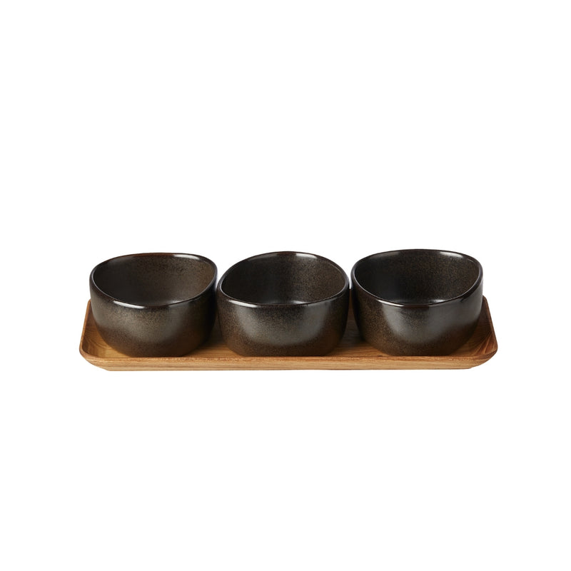 Aida RAW Organic Bowl Set with Teak Board Set of 3 Bowls - Lighting.co.za
