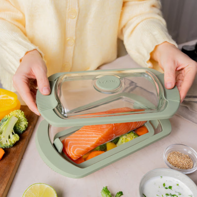 Lekue Glass Steam Cooker 2p with Tray & Recipe Book 750 ml