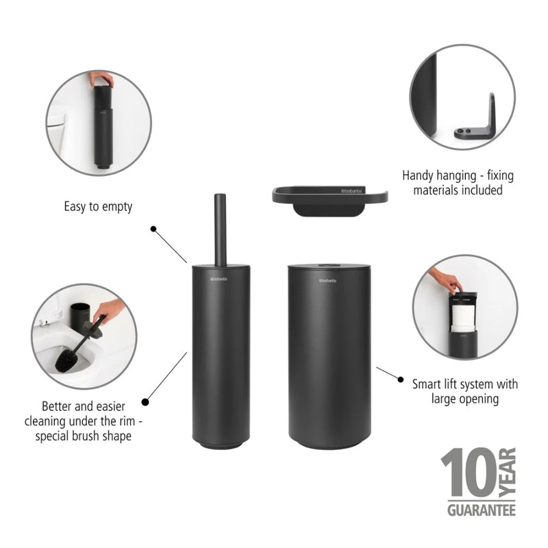 Brabantia MindSet Toilet Accessory Set | Toilet Brush, Roll Holder & Roll Dispenser - Lighting.co.za