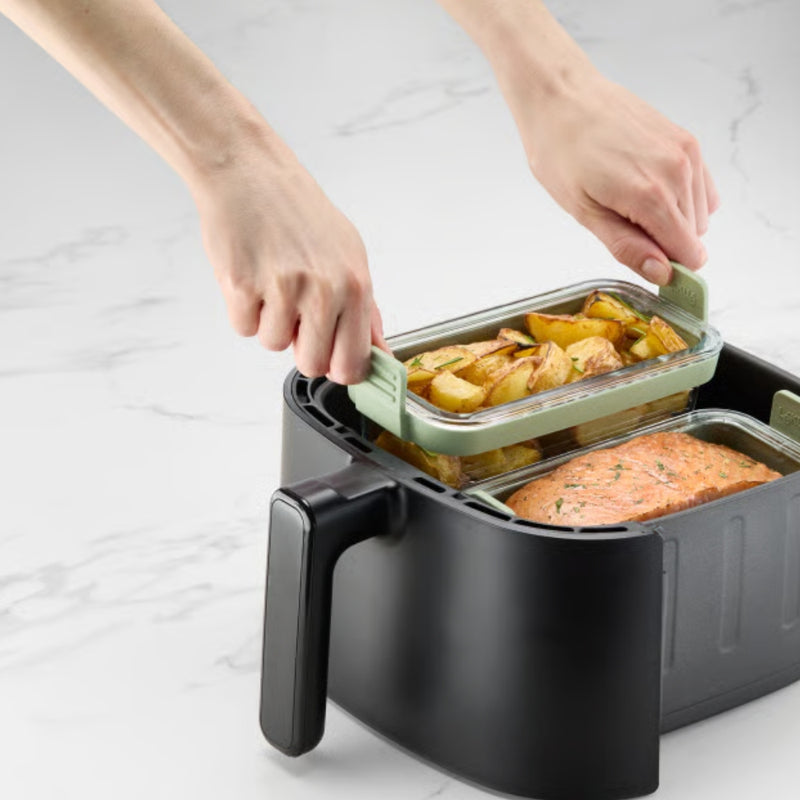 Lekue Air Fryer Dual Rectangular Glass Dishes Set of 2