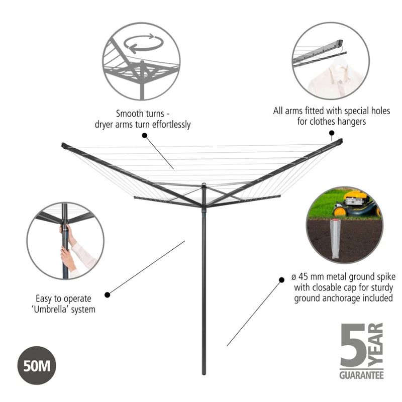 Brabantia Topspinner 4-Arm Rotary Dryer 50m Anthracite - Lighting.co.za