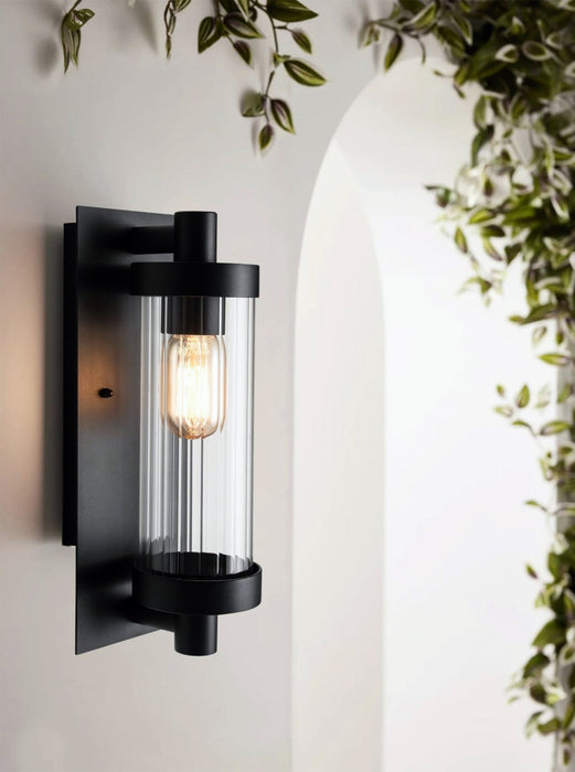 Lucca Black And Glass Outdoor Lantern Wall Light - Lighting.co.za