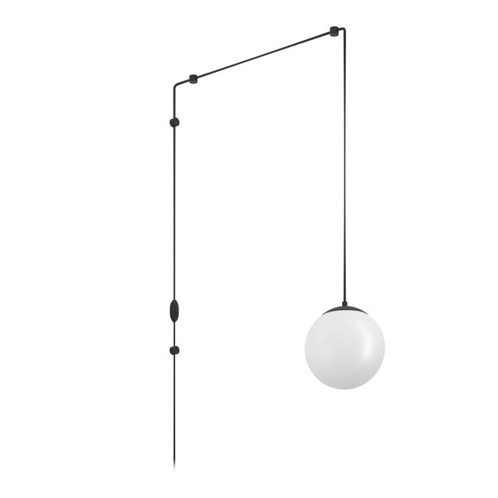 Rondo Black and Opal Round Glass Pendant Light with In-line Switch - Lighting.co.za