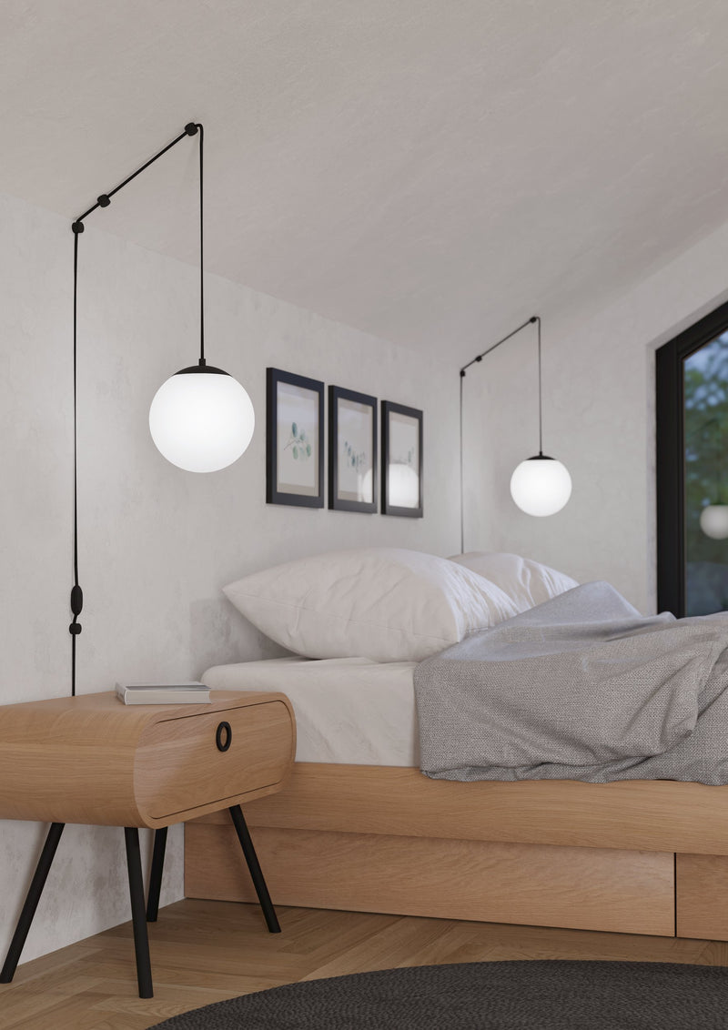 Rondo Black and Opal Round Glass Pendant Light with In-line Switch - Lighting.co.za