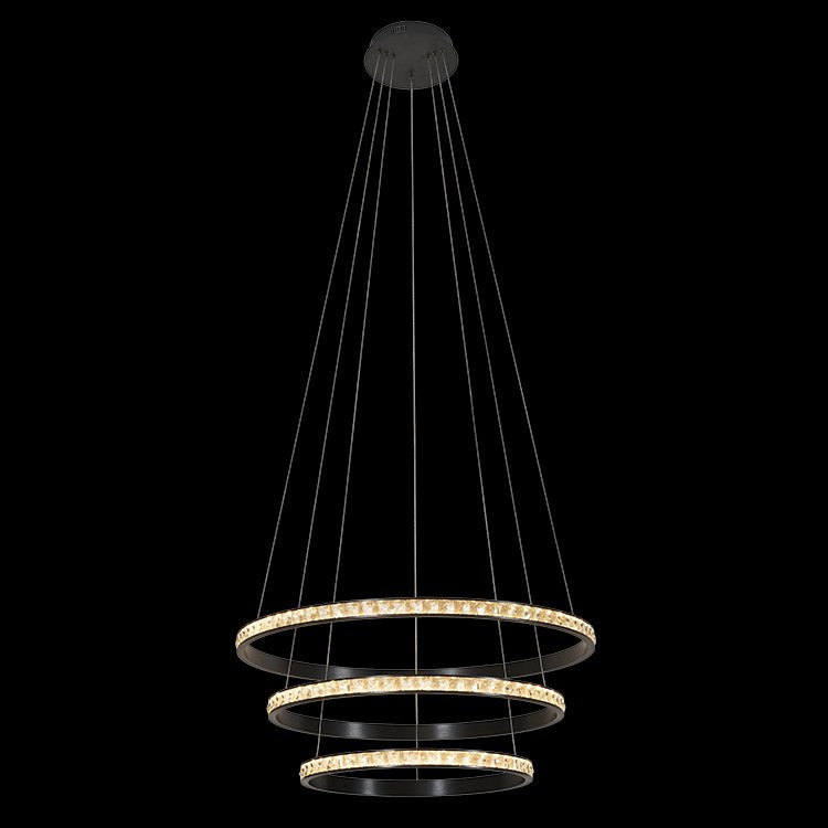 Lustre 3 Ring Black and Crystal LED Pendant Light - Lighting.co.za