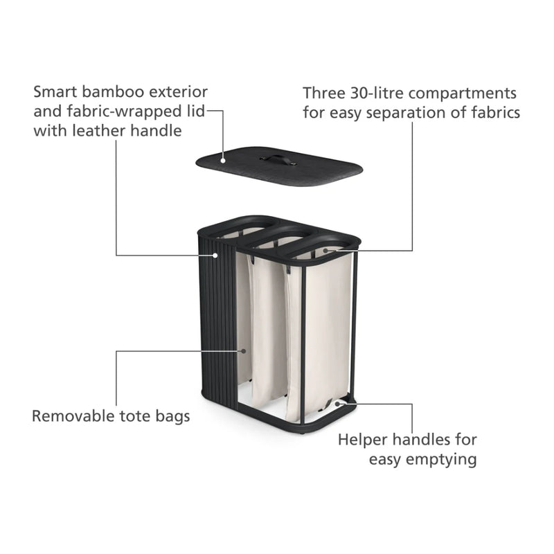 Joseph Joseph Tota Trio Luxe 90L Bamboo Laundry Basket with 3 Removable Bags - Lighting.co.za