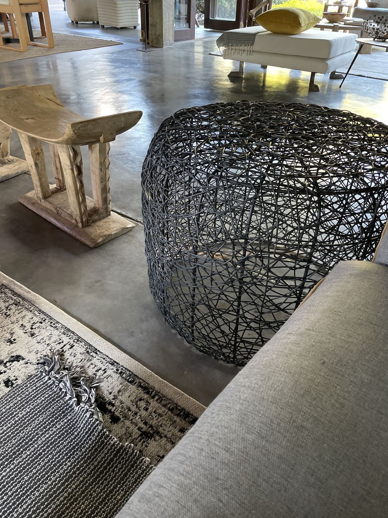 Nomad Black Natural Woven Ottoman - Lighting.co.za