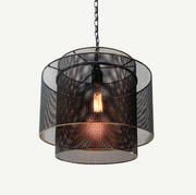 Austin Double Drum Black Mesh and Gold Metal Pendant Light - Lighting.co.za