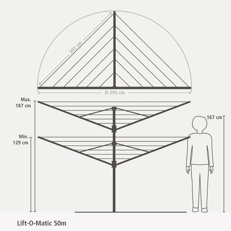 Brabantia Lift-O-Matic 4-Arm Rotary Dryer 50m Anthracite - Lighting.co.za