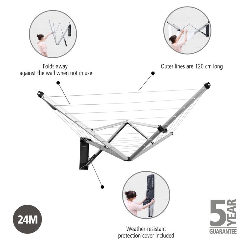 Brabantia WallFix Fold-Away Washing Line 24m - Lighting.co.za