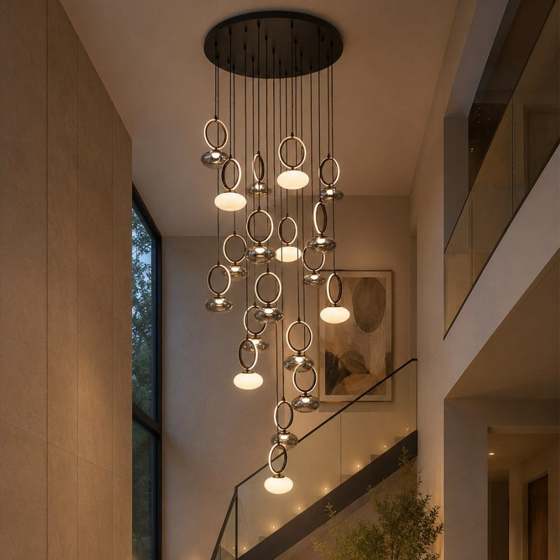 Adair Black with Smoke and Opal Glass 19 Light LED Cluster Pendant Light - Pendant Light - Lighting.co.za