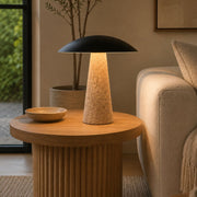Addie Travertine Marble and Black Dome Shade LED Table Lamp - Table Lamp - Lighting.co.za