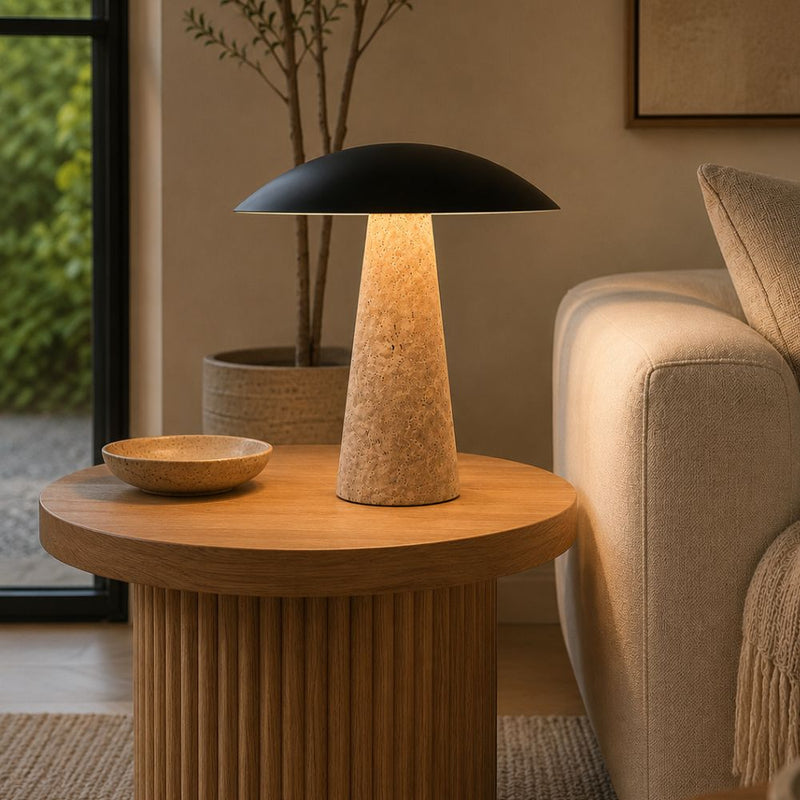 Addie Travertine Marble and Black Dome Shade LED Table Lamp - Table Lamp - Lighting.co.za