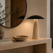 Addie Travertine Marble and Black Dome Shade LED Table Lamp - Table Lamp - Lighting.co.za