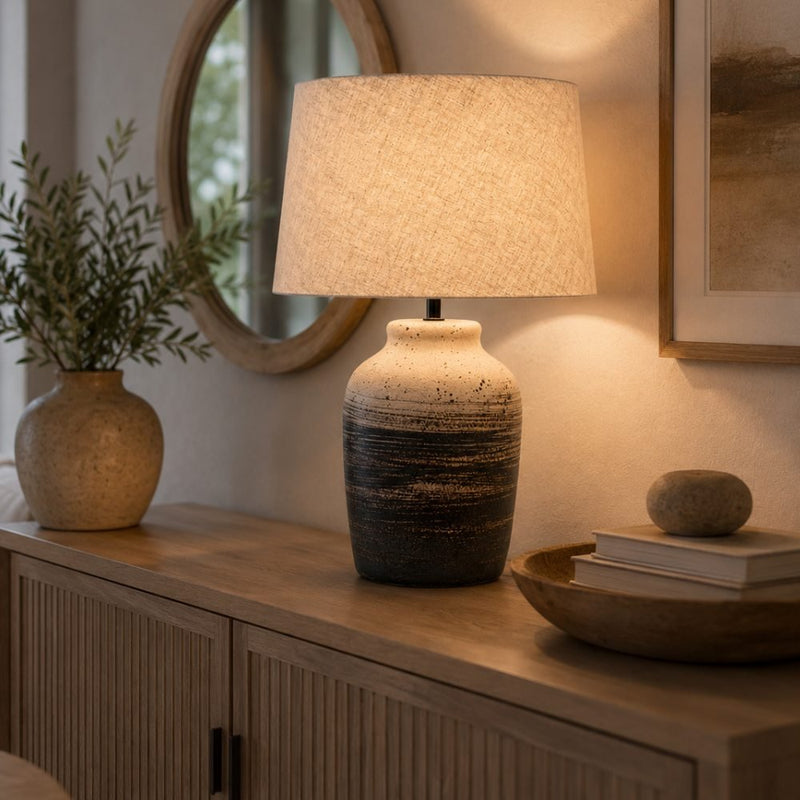 Adore Stone Ceramic and Natural Shade Table Lamp - Table Lamp - Lighting.co.za