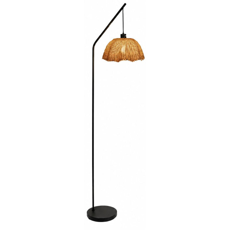 Akari Willa Rattan Shade and Black Arch Floor Lamp
