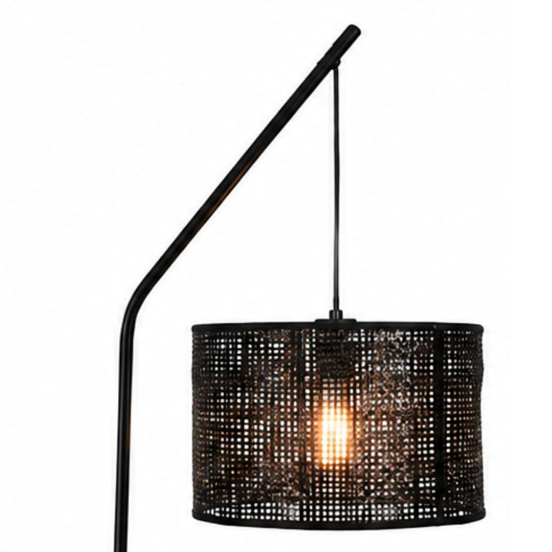 Akari Black Grid Woven Shade Arch Floor Lamp