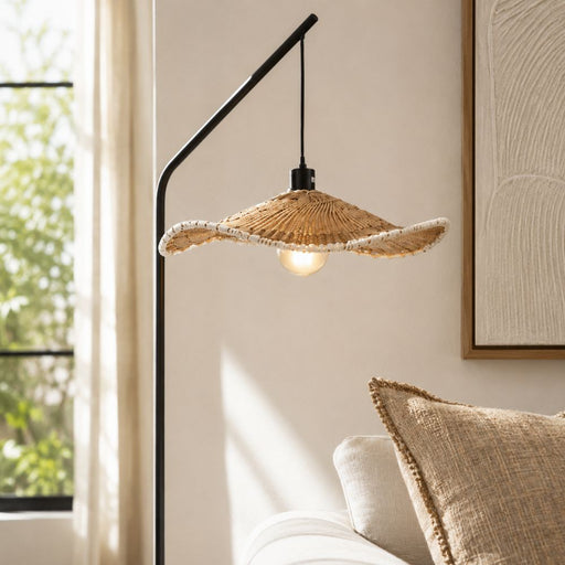 Akari Waverley Rattan Shade and Black Arch Floor Lamp - Floor Lamp - Lighting.co.za