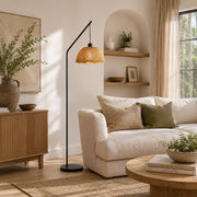 Akari Willa Rattan Shade and Black Arch Floor Lamp - Floor Lamp - Lighting.co.za