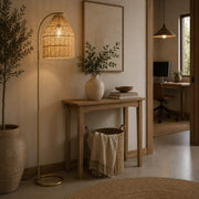 Albia Gold and Rattan Shade Floor Lamp - Floor Lamp - Lighting.co.za