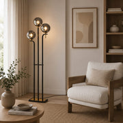 Amilla 3 Light Black And Smoke or Amber Glass Floor Lamp - Floor Lamp - Lighting.co.za
