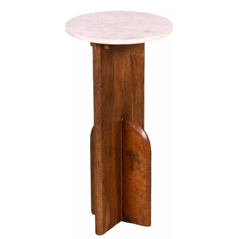Anca Small Round Acacia Wood and Marble Drinks Side Table