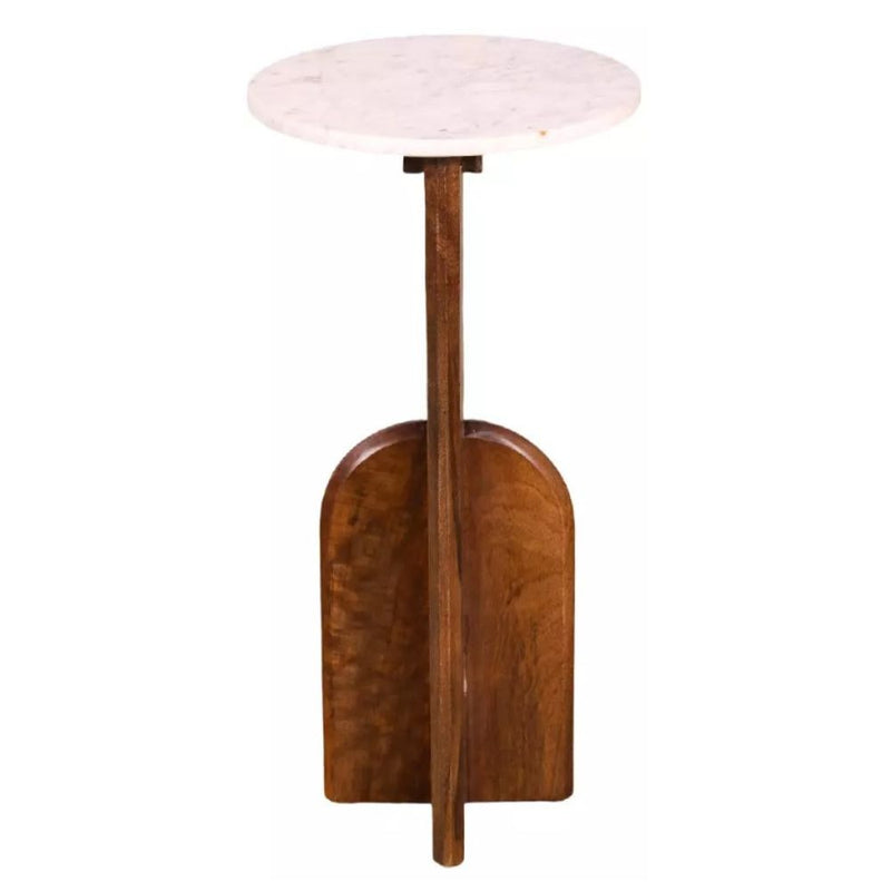 Anca Small Round Acacia Wood and Marble Drinks Side Table