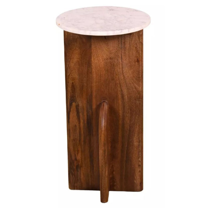 Anca Small Round Acacia Wood and Marble Drinks Side Table
