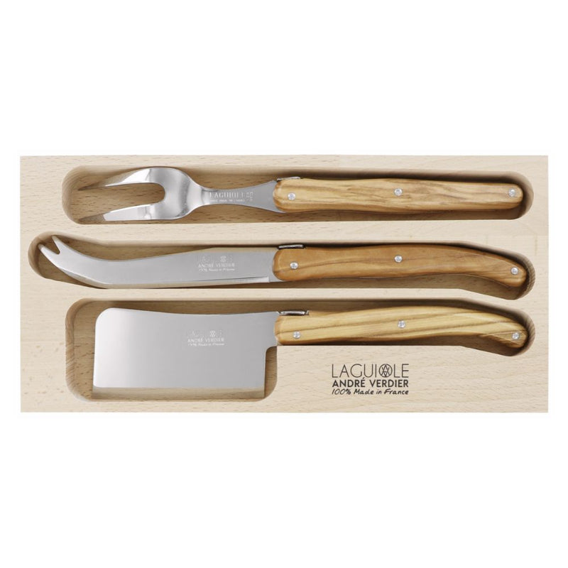 Andre Verdier Cheese 3 Piece Set Olive Wood