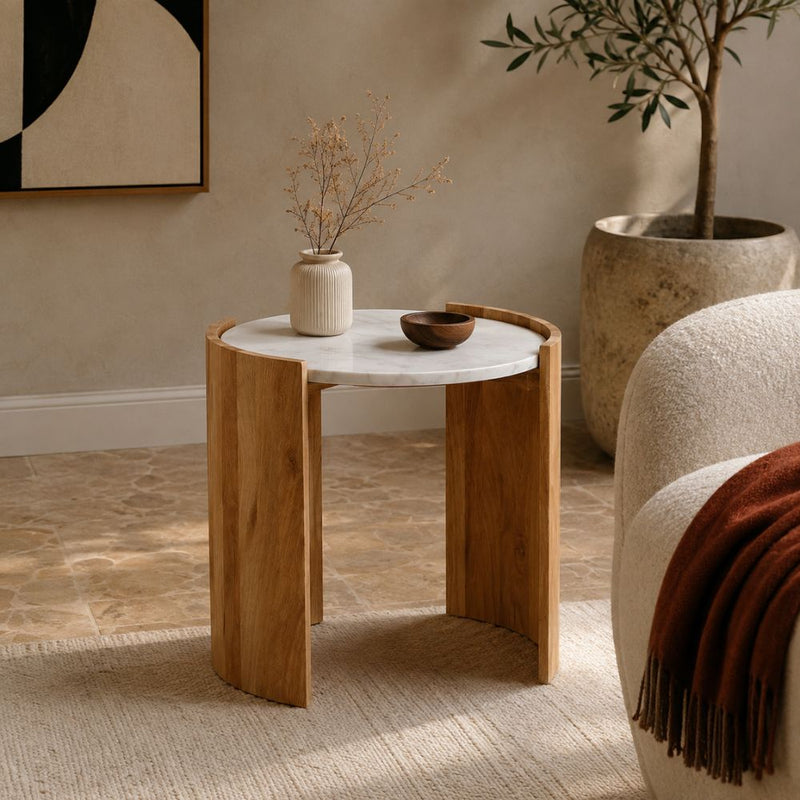 Arden Acacia Wood and Marble Side Table